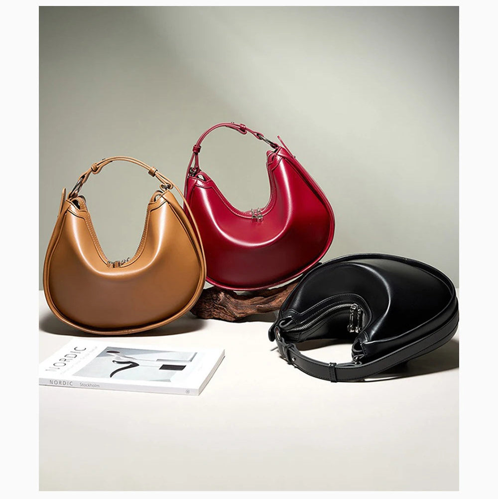 Bolsa Hobo de Couro Genuíno Valentina