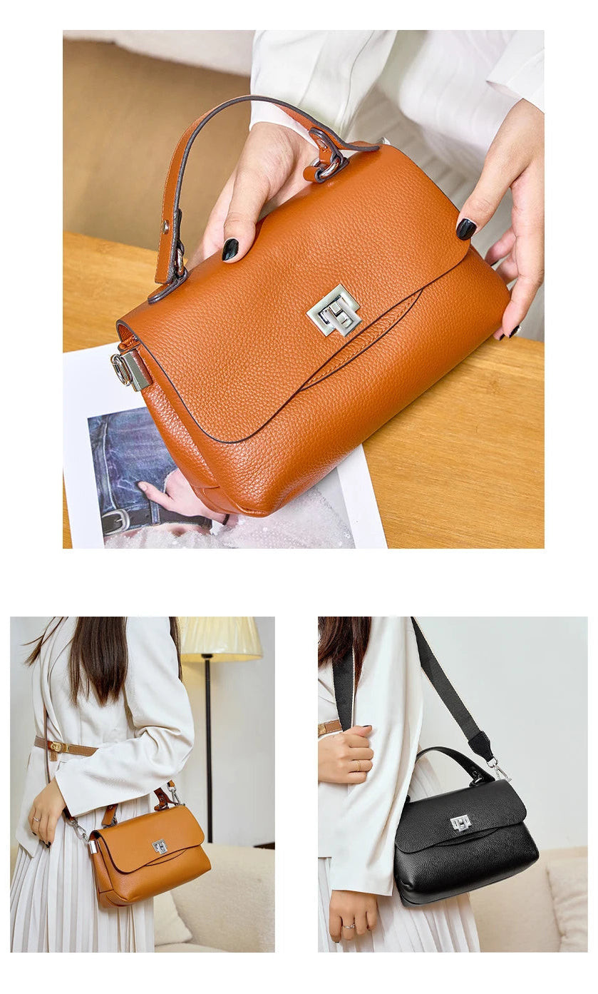 Bolsa de Ombro de Couro Genuíno Isla