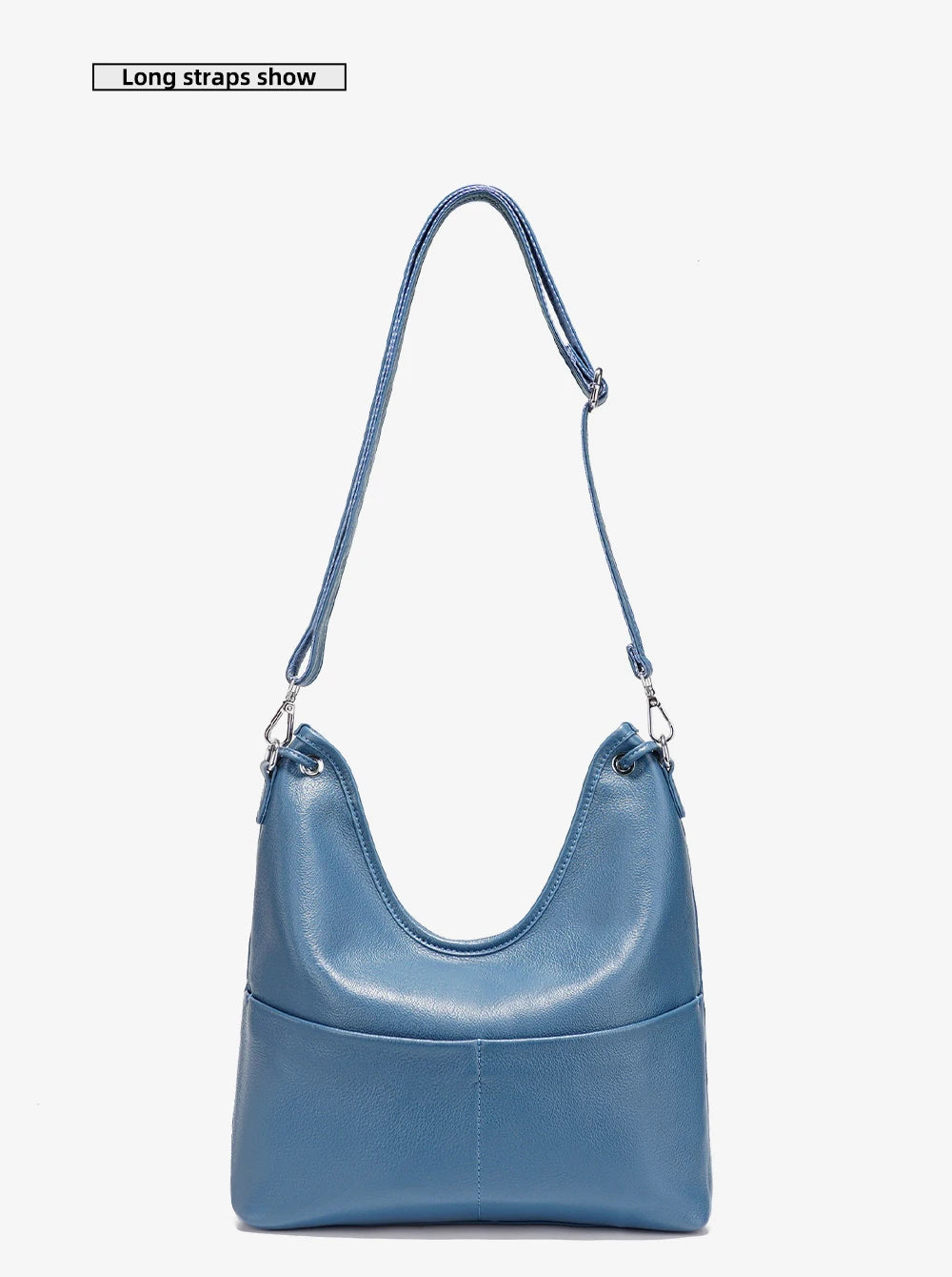 Bolsa de Ombro de Couro Genuíno Celeste