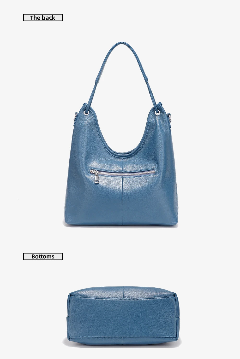 Bolsa de Ombro de Couro Genuíno Celeste