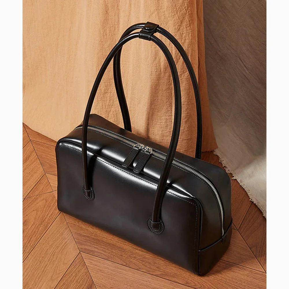 Bolsa de Ombro de Couro Genuíno Boston