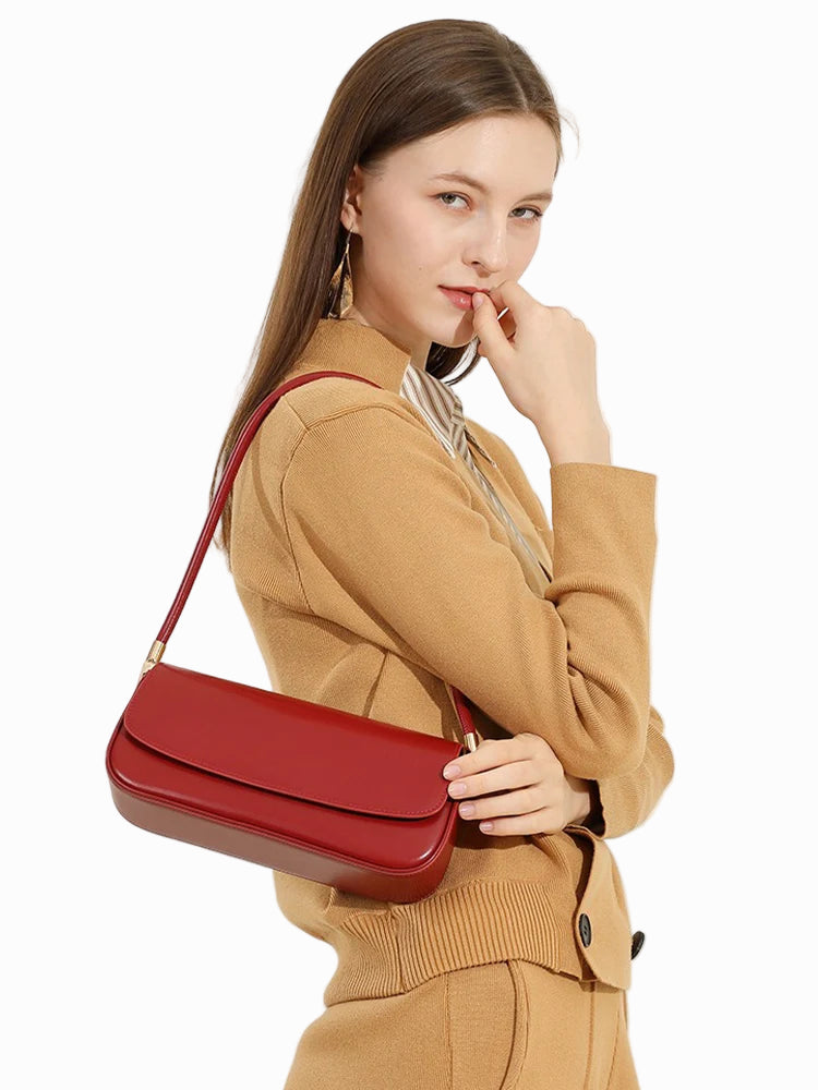 Bolsa Baguete de Couro Borgonha