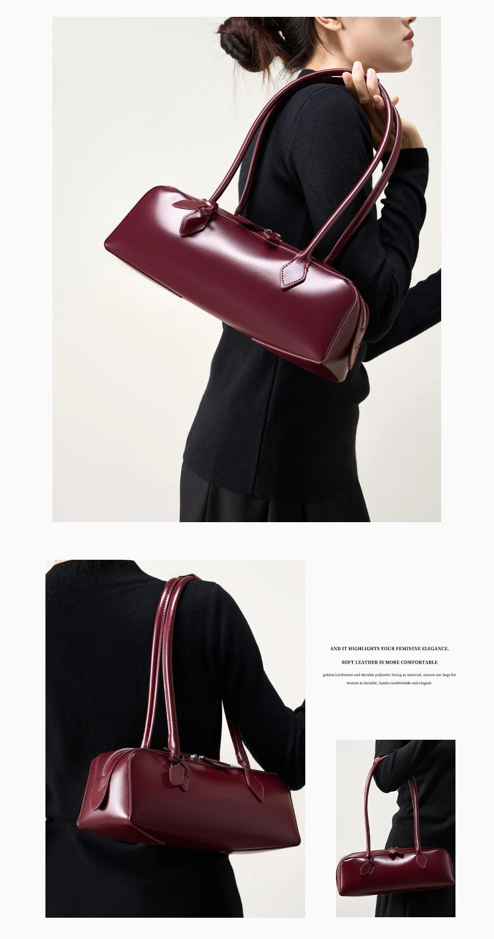 Bolsa Baguete de Couro Genuíno Eloise | Baguette Handbags | Cores variadas | Detalhe 3 | Vivièn