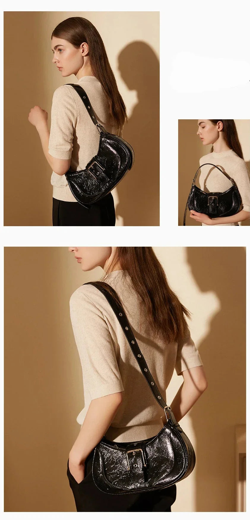 Bolsa de Ombro de Couro Elegante | Shoulder Bags | Cores variadas | Detalhe 3 | Vivièn