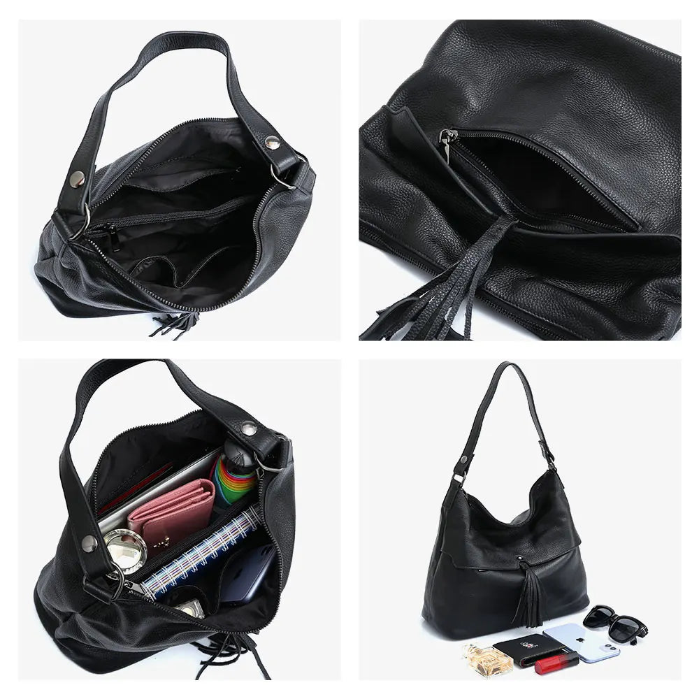 Bolsa de Ombro de Couro Genuíno Delphine | Bucket Bags | Cores variadas | Detalhe 2 | Vivièn