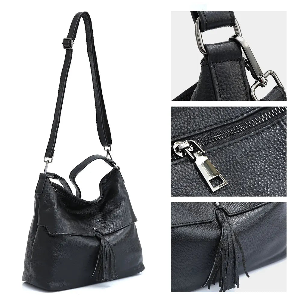 Bolsa de Ombro de Couro Genuíno Delphine | Bucket Bags | Cores variadas | Lateral | Vivièn