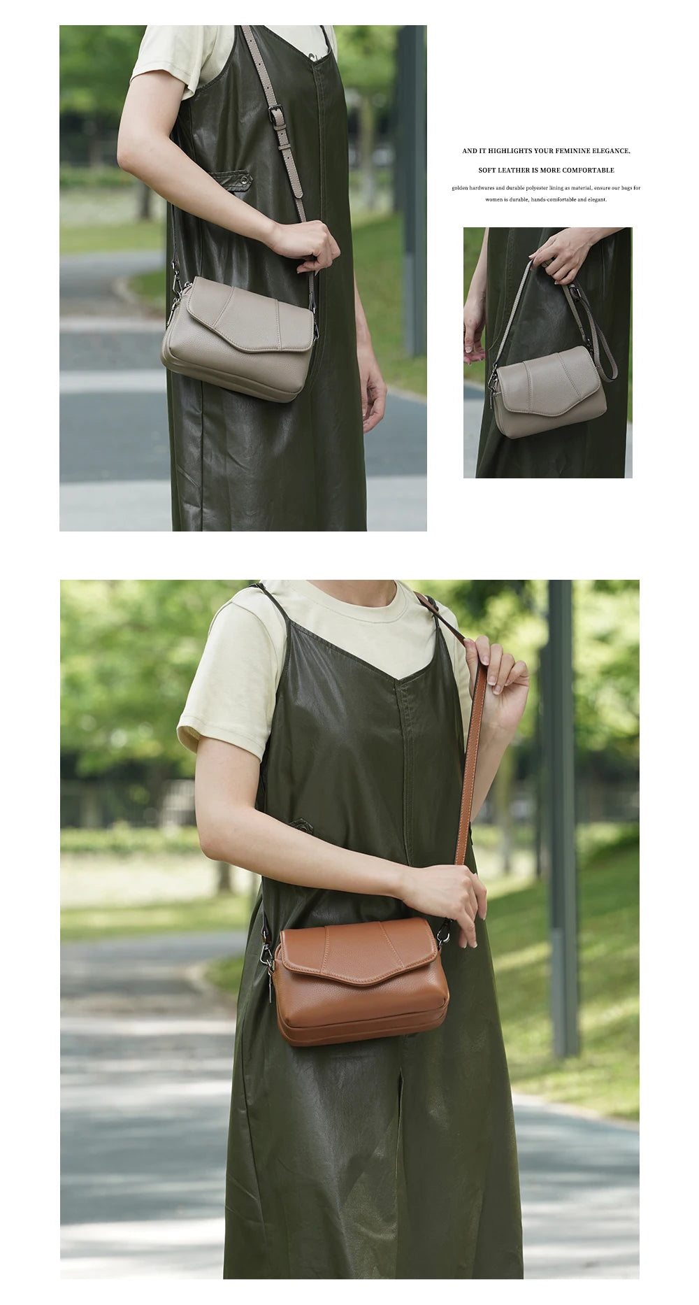 Bolsa de Ombro de Couro Genuíno Juliette | Cross Body Bags | Cores variadas | Detalhe 2 | Vivièn
