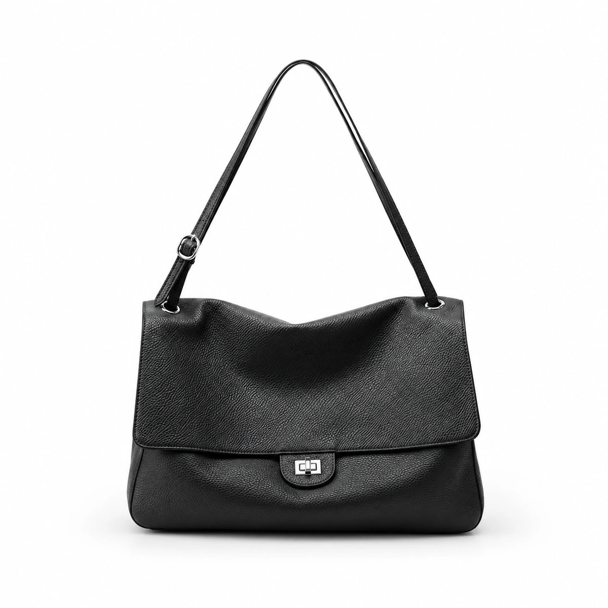 Bolsa Feminina de Couro Genuíno Turim preta em vista frontal | Vivièn