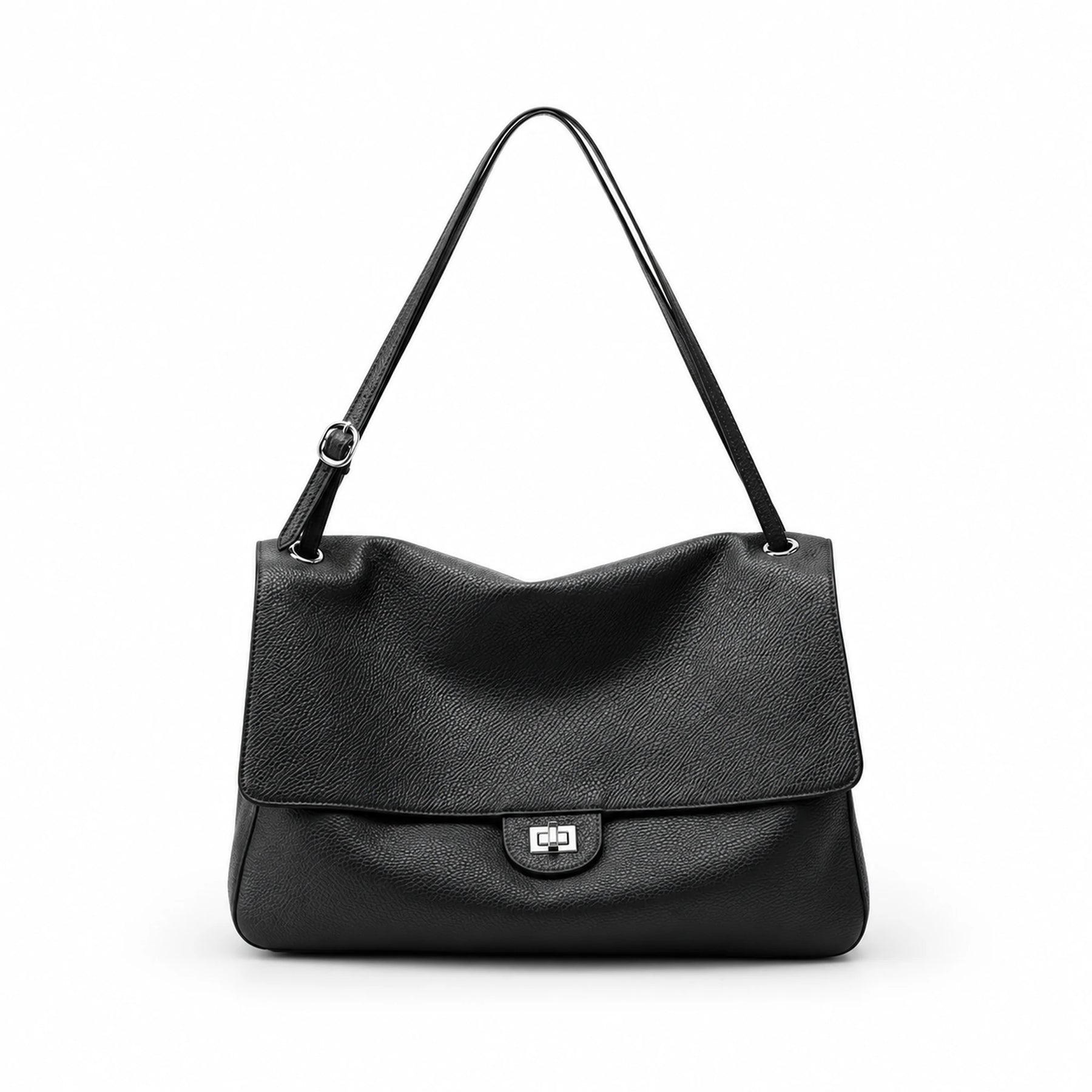 Bolsa Feminina de Couro Genuíno Turim preta em vista frontal | Vivièn