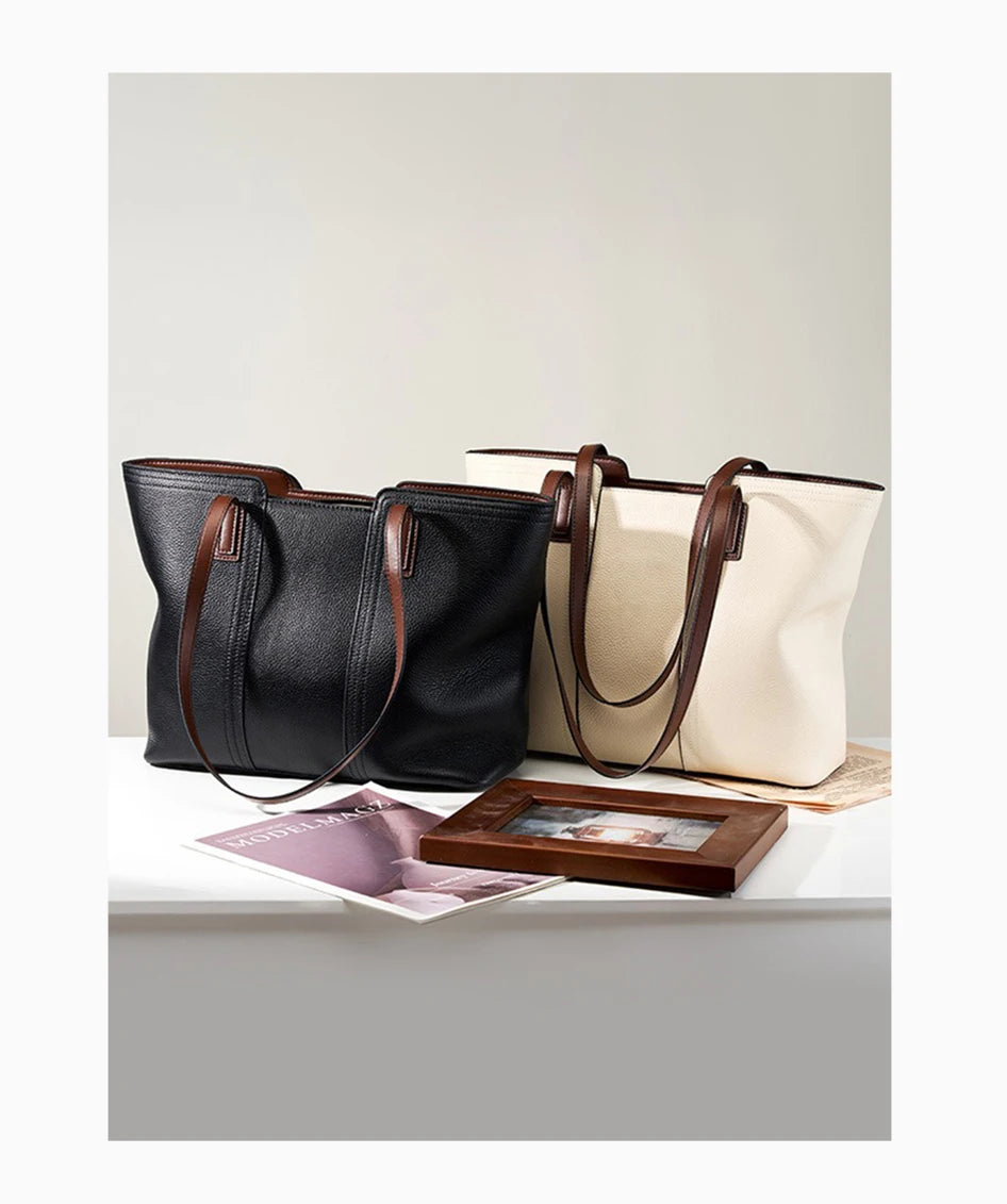 Bolsa Tote de Couro Genuíno Estella | Bucket Bags | Cores variadas | Lateral | Vivièn