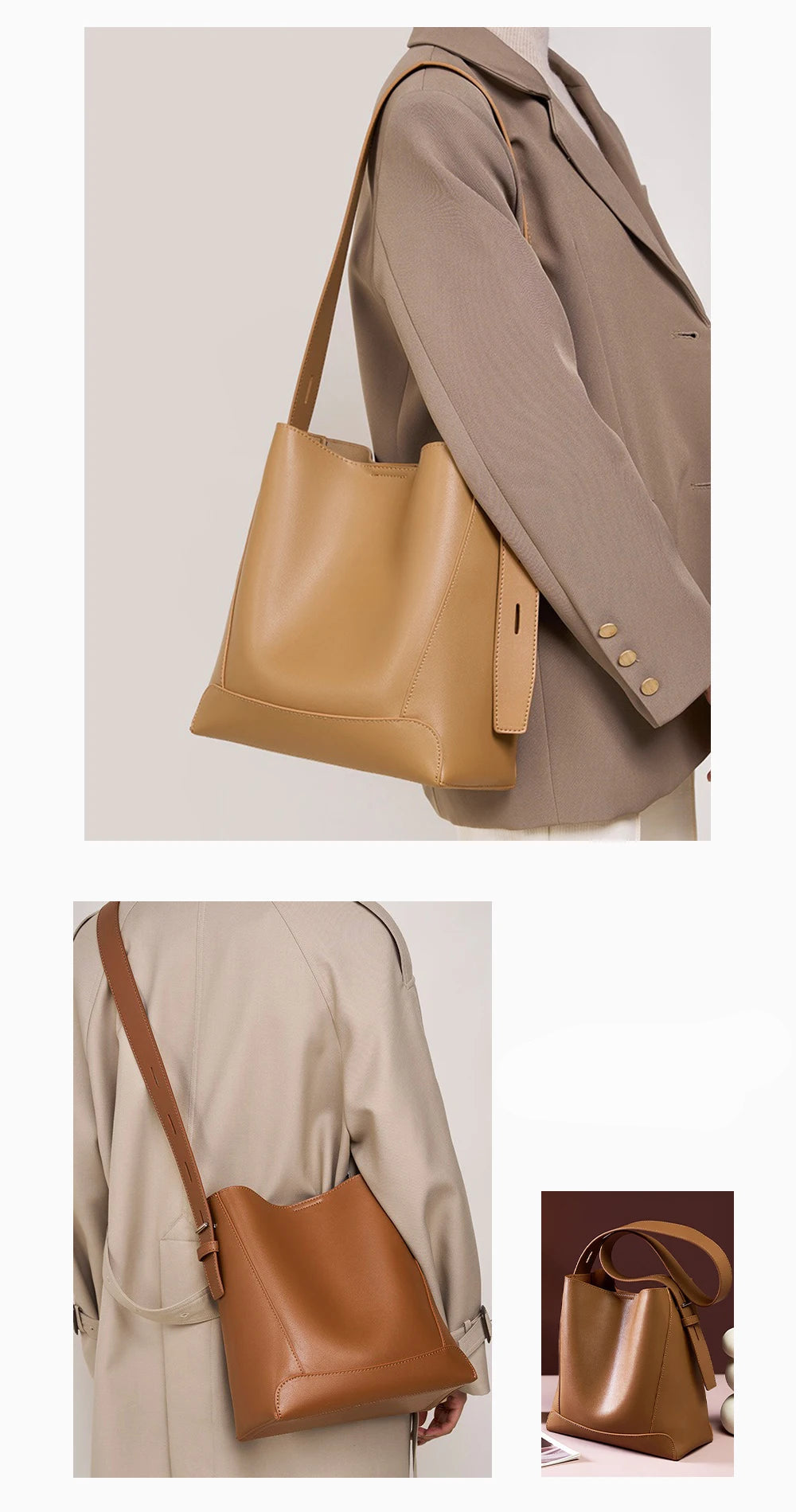Bolsa Tote de Couro Genuíno Sonia | Bucket Bags | Cores variadas | Detalhe 3 | Vivièn