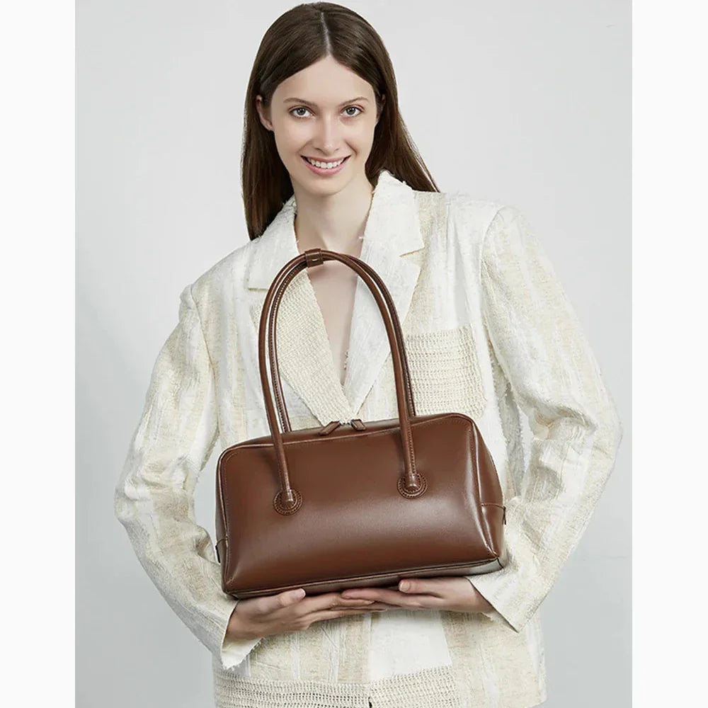 Bolsa de Ombro de Couro Genuíno Boston