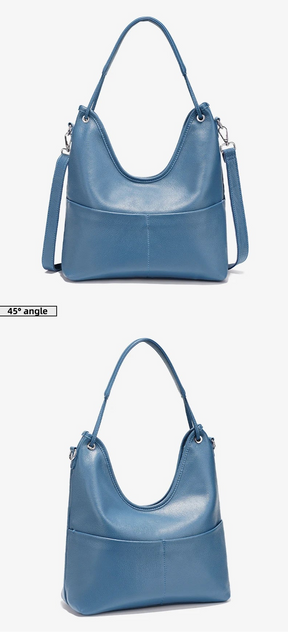 Bolsa de Ombro de Couro Genuíno Celeste