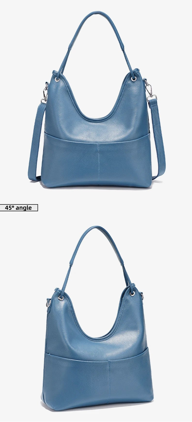 Bolsa de Ombro de Couro Genuíno Celeste