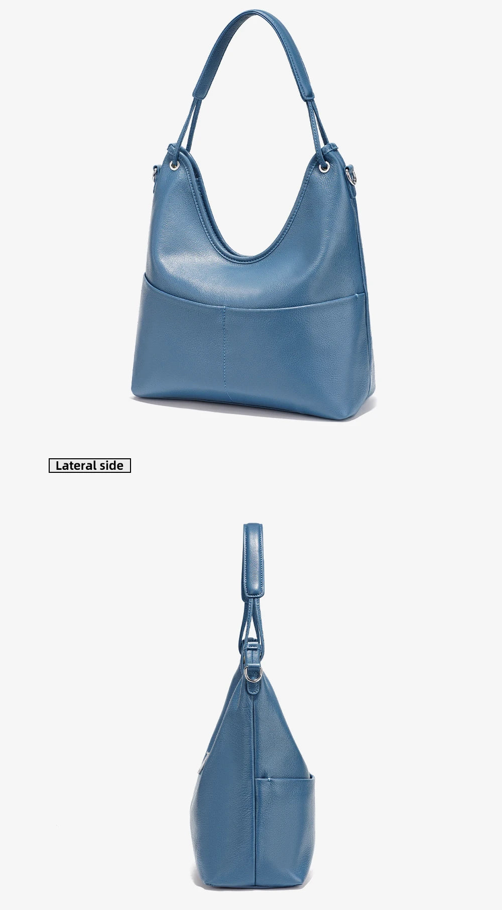 Bolsa de Ombro de Couro Genuíno Celeste