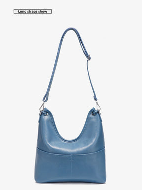 Bolsa de Ombro de Couro Genuíno Celeste