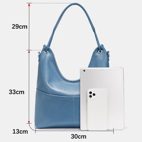 Bolsa de Ombro de Couro Genuíno Celeste