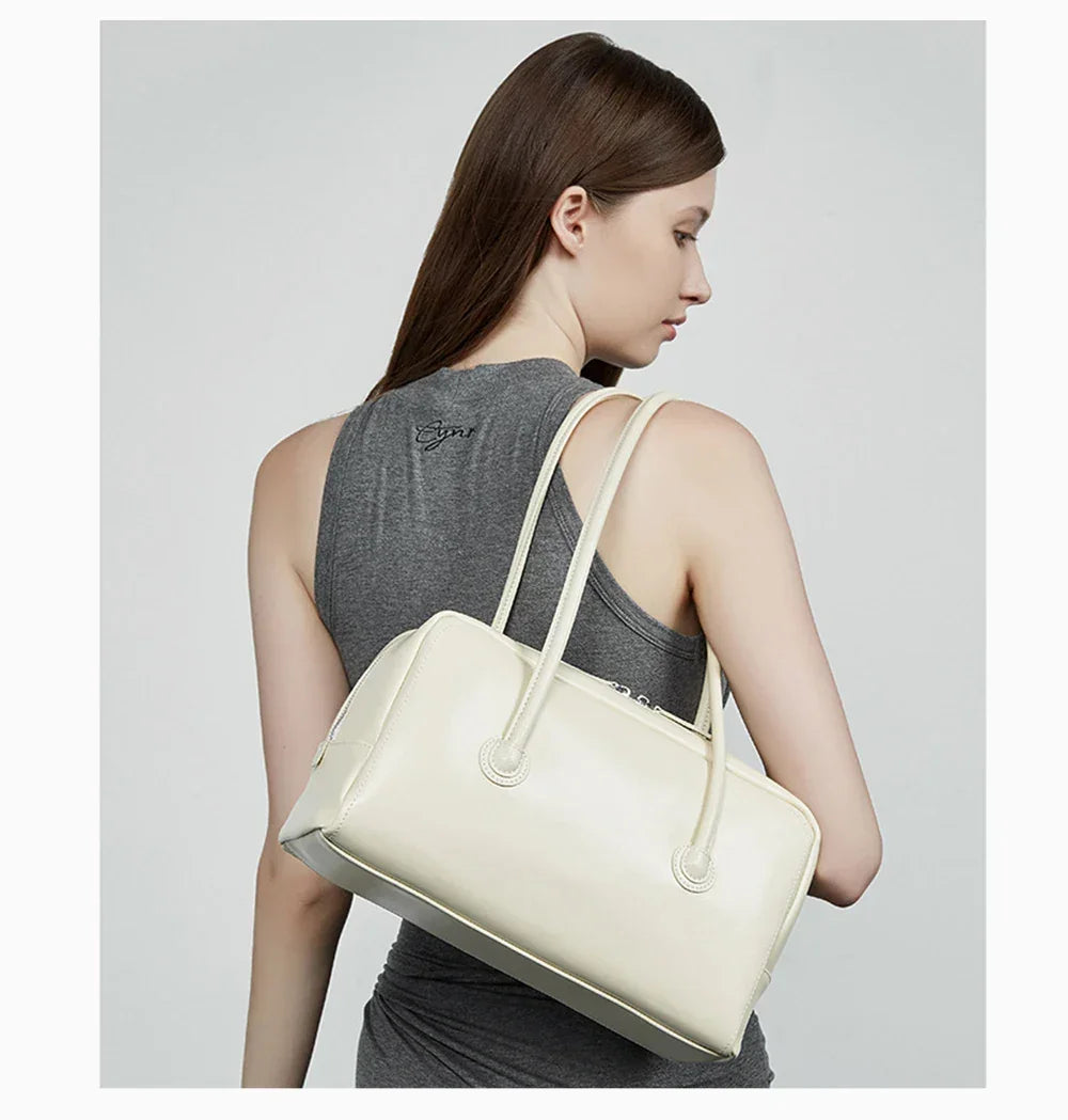 Bolsa de Ombro de Couro Genuíno Boston