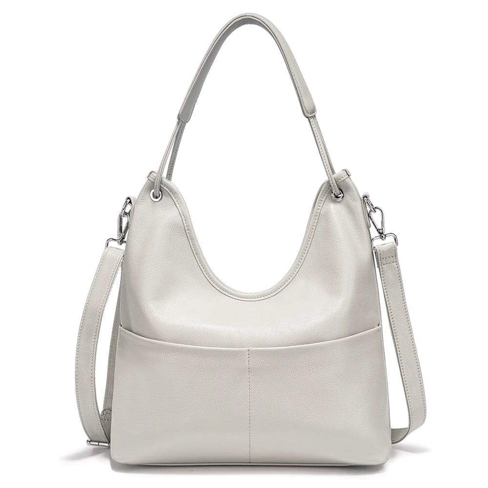 Bolsa de Ombro de Couro Genuíno Celeste