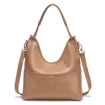 Bolsa de Ombro de Couro Genuíno Celeste