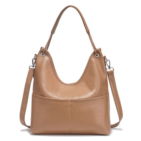 Bolsa de Ombro de Couro Genuíno Celeste