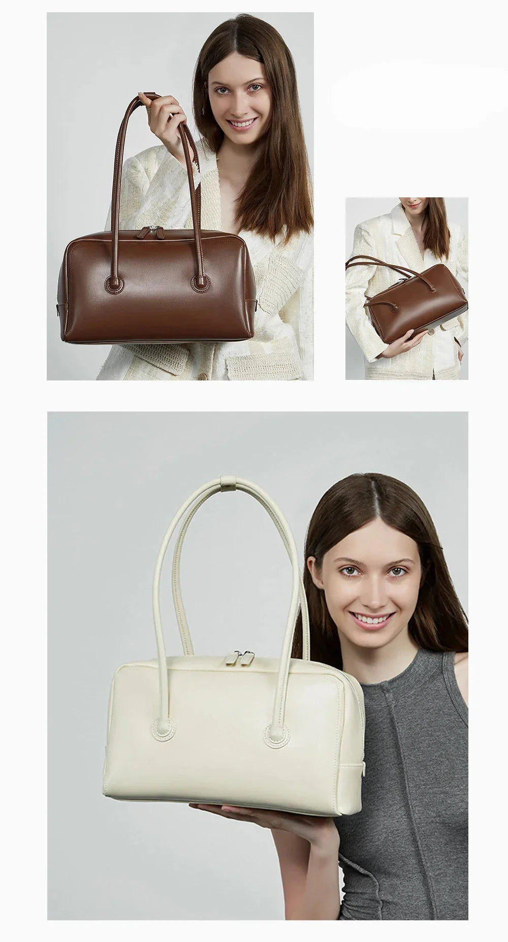 Bolsa de Ombro de Couro Genuíno Boston