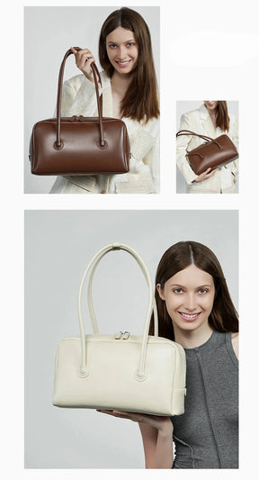 Bolsa de Ombro de Couro Genuíno Boston