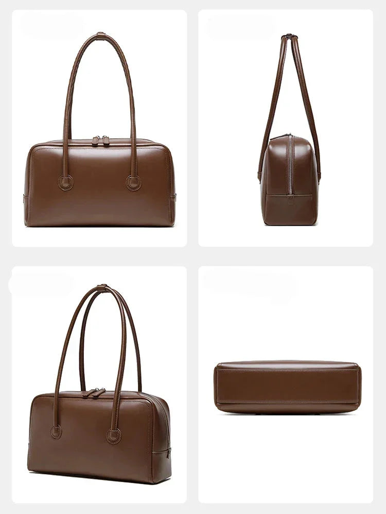 Bolsa de Ombro de Couro Genuíno Boston