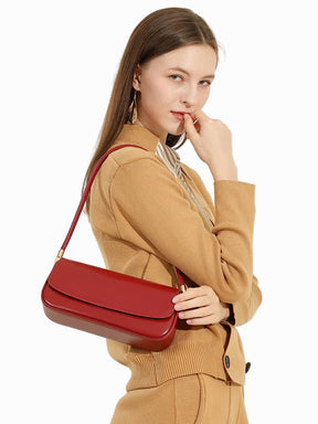 Bolsa Baguete de Couro Borgonha