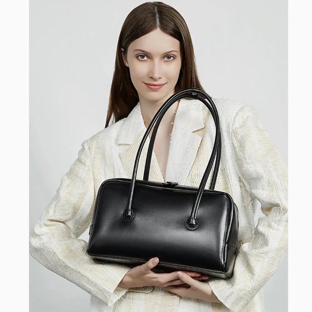 Bolsa de Ombro de Couro Genuíno Boston