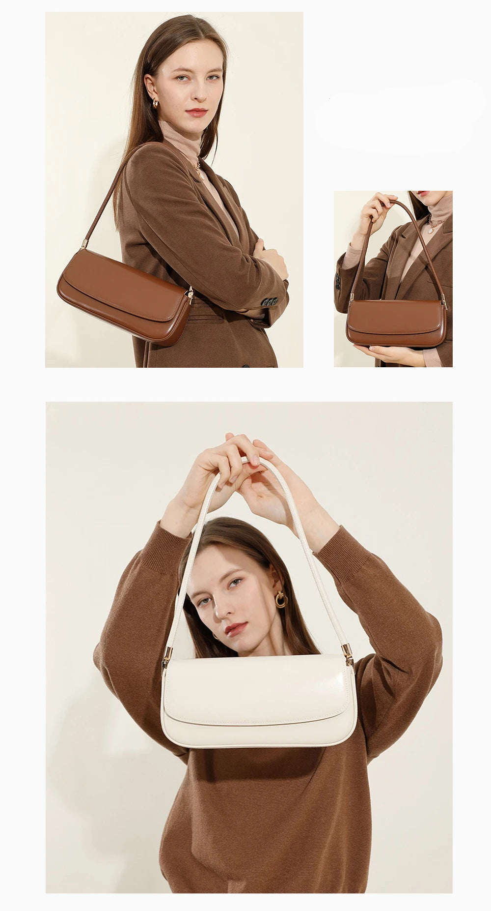 Bolsa Baguete de Couro Borgonha | Baguette Handbags | Cores variadas | Detalhe 2 | Vivièn