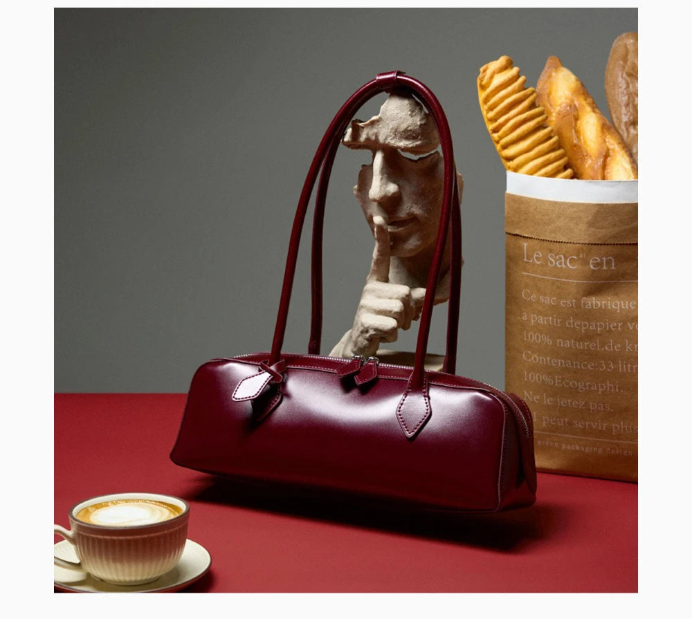 Bolsa Baguete de Couro Genuíno Eloise | Baguette Handbags | Cores variadas | Lateral | Vivièn