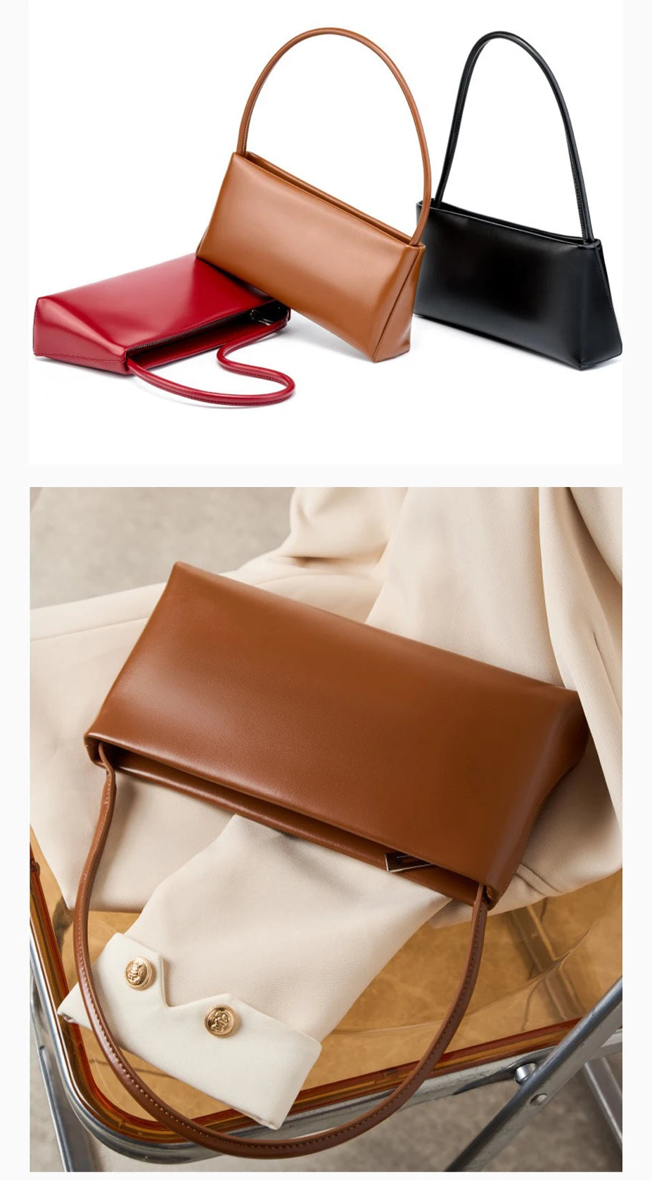 Bolsa Baguette de Couro Loraine | Baguette Handbags | Cores variadas | Detalhe 7 | Vivièn