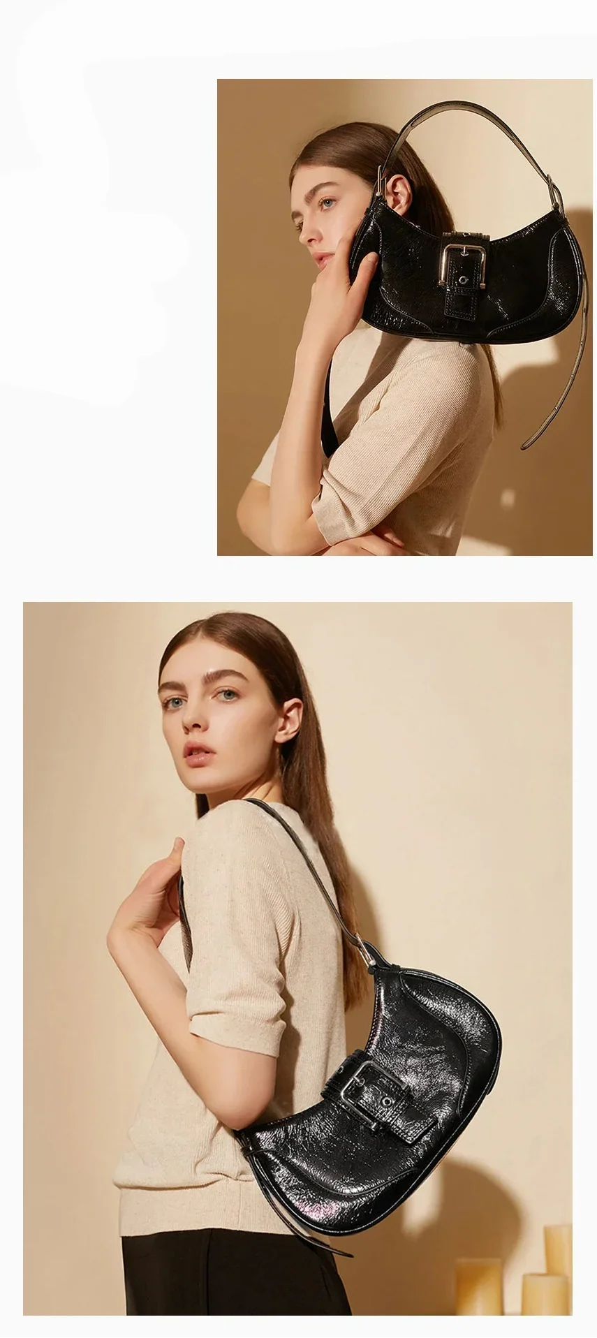 Bolsa de Ombro de Couro Elegante | Shoulder Bags | Cores variadas | Detalhe 2 | Vivièn