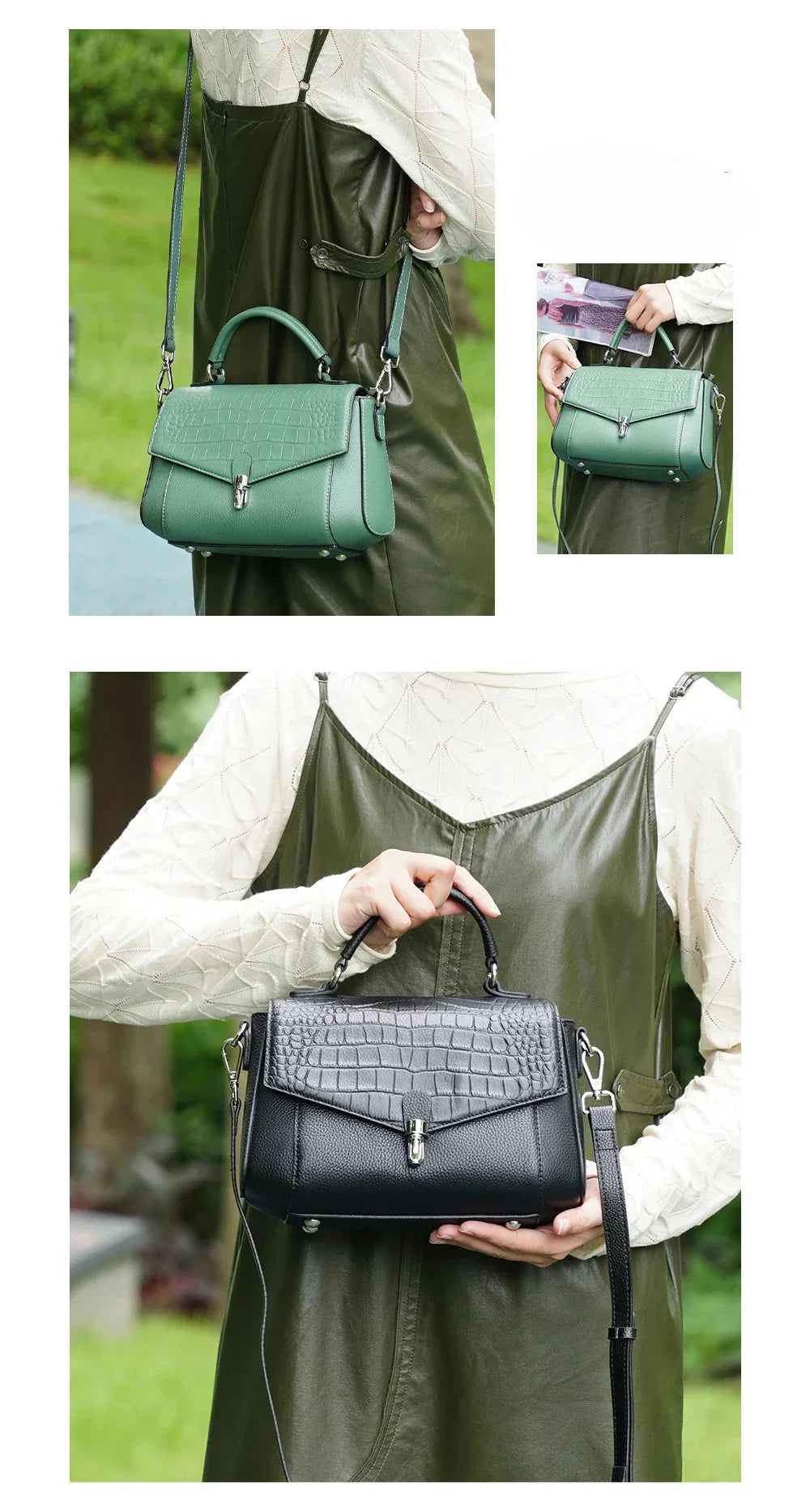 Bolsa de Ombro de Couro Genuíno Carmine | Shoulder Bags | Cores variadas | Detalhe 2 | Vivièn
