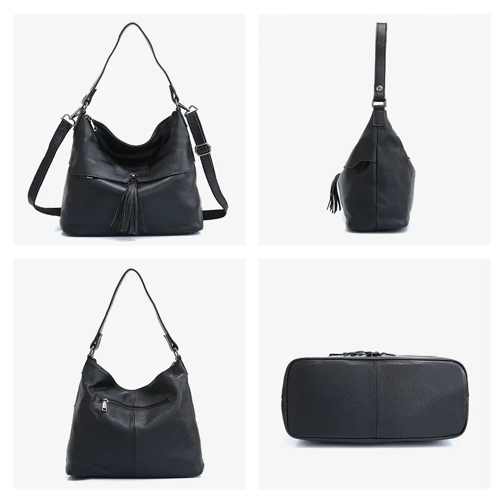 Bolsa de Ombro de Couro Genuíno Delphine | Bucket Bags | Cores variadas | Costas | Vivièn