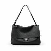 Bolsa Feminina de Couro Genuíno Turim preta em vista frontal | Vivièn