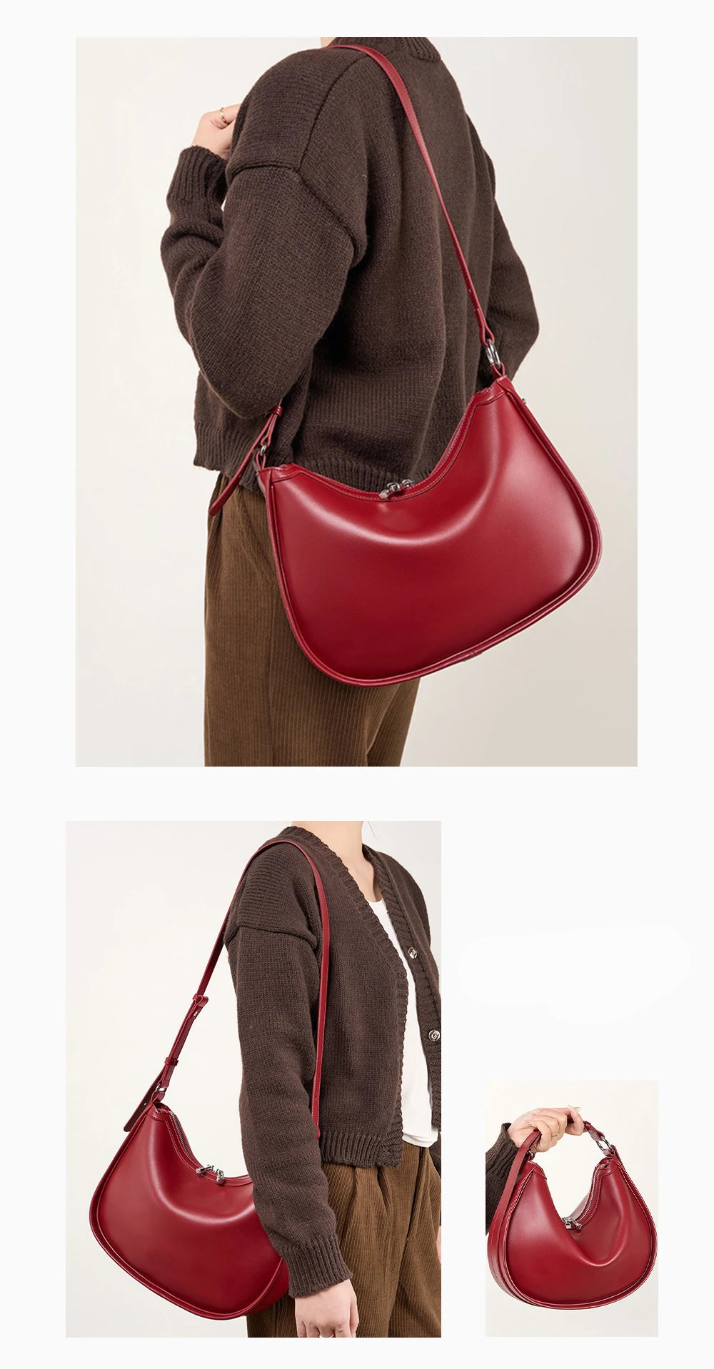 Bolsa Hobo de Couro Genuíno Valentina | Shoulder Bags | Cores variadas | Detalhe 2 | Vivièn