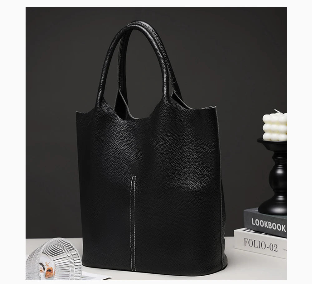 Bolsa Tote de Couro Genuíno Amélie | Bucket Bags | Cores variadas | Detalhe 6 | Vivièn