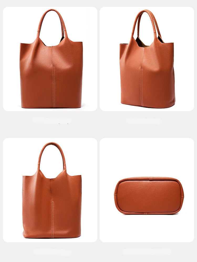 Bolsa Tote de Couro Genuíno Amélie | Bucket Bags | Cores variadas | Lateral | Vivièn