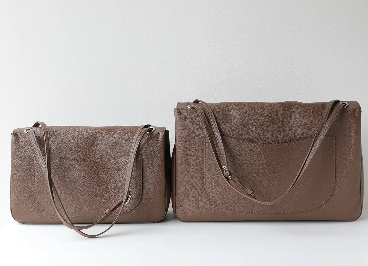 Bolsa Turim taupe em vistas frontal e traseira | Vivièn