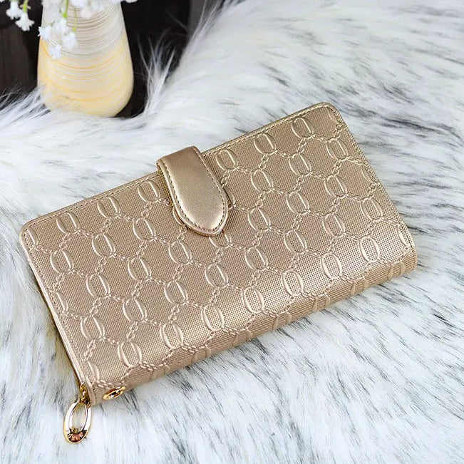 Carteira Feminina de Couro Dominique | Wallets | Dourada | Detalhe 10 | Vivièn